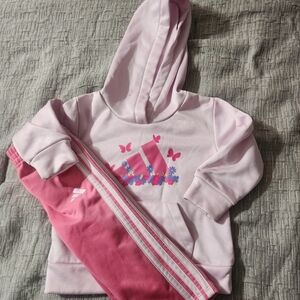 adidas Girls Light Pink Hoodie & Dark Pink Jogger Matching Set